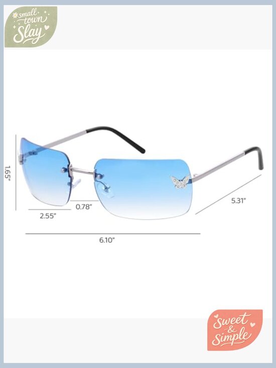 Rimless Rectangle Y2K Sunglasses Frameless Tinted Lens Butterfly main image 7